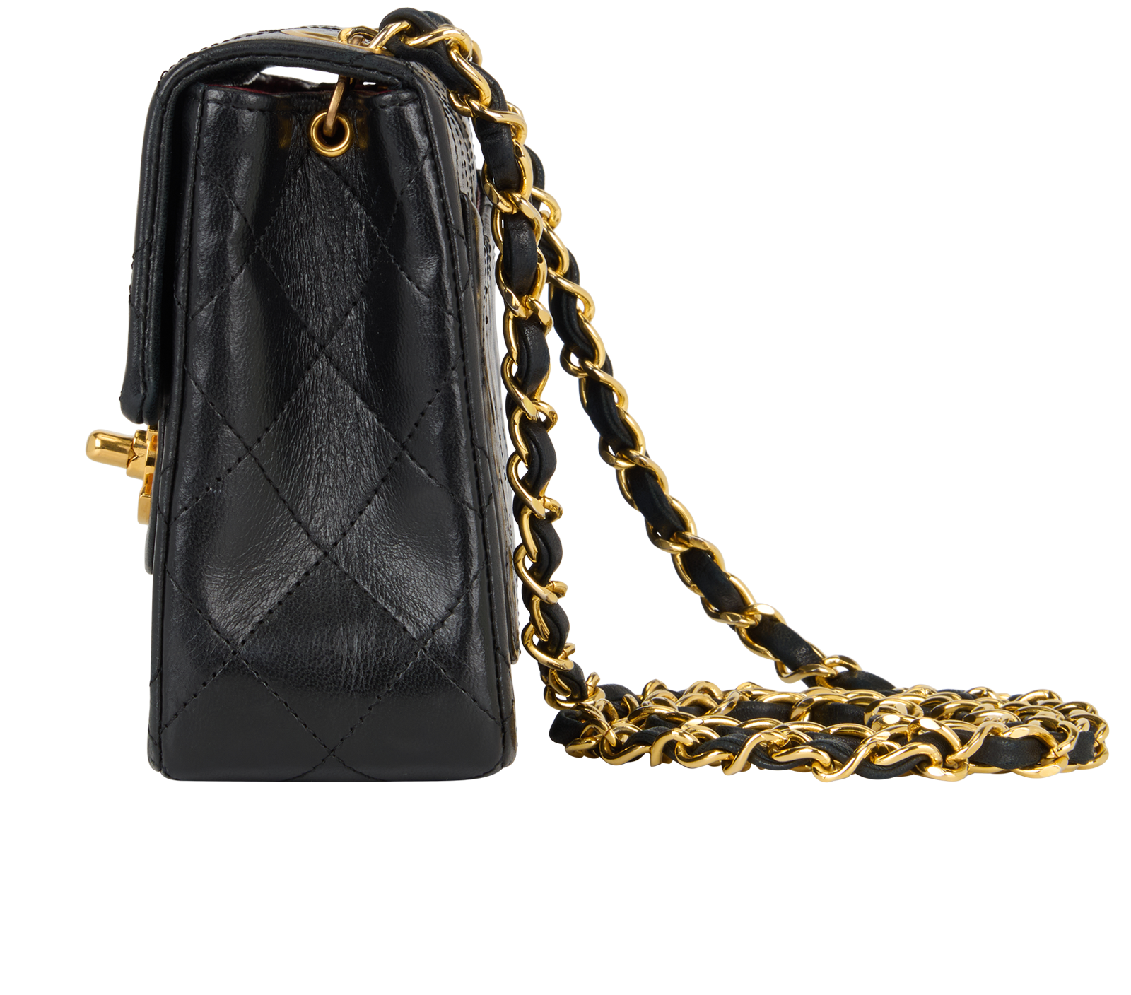 Mini Square Classic Flap, &pound;3,300, Handbags, Black, Lambskin Leather, Bottom view